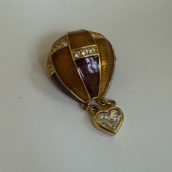 Vintage Jewelry Signed Joan Rivers Enamel & Rhinestone Hot Air Balloon pin ♥️ - Picture 3 of 9